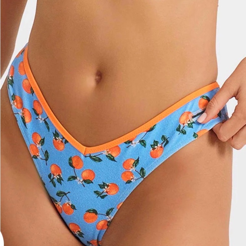 Blackbough Blue Bikini Bottom with Orange Fruit Pattern
